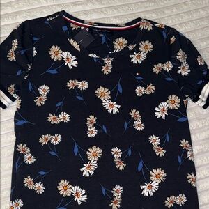 Tommy Hilfiger Black Tee with White Floral Design